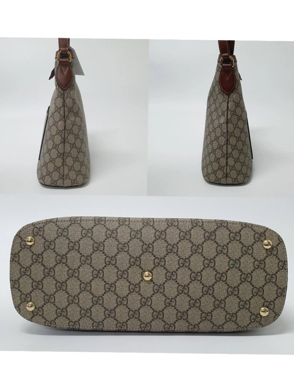 Authentic Gucci GG Supreme Canvas Shoulder Bag Brown Leather Trim | Designer - Picture 4 of 11
